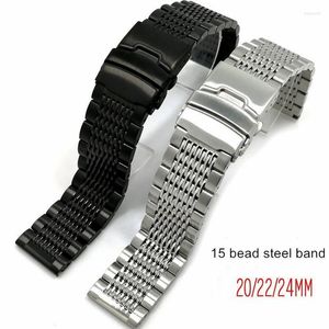 Bekijk banden 20/22 mm vijftien kralen roestvrijstalen riemband vaste verzekering vouw gesp voor horloges armband helde22