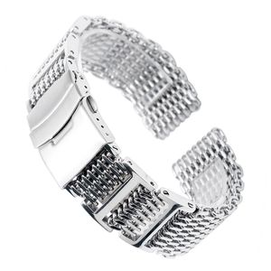 Bracelets de montres 202224mm HQ Shark Mesh Silver Bracelet de montre en acier inoxydable Bracelet de remplacement pour hommes Fermoir pliant avec bracelet de sécurité 230727