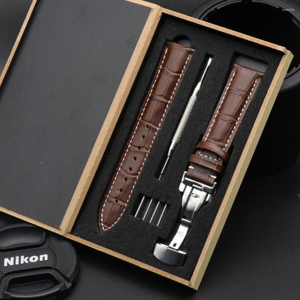 Bracelets de montres 2023 Bracelet de montre en cuir véritable Crocodile 20 mm 22 mm avec boîte à boucle papillon