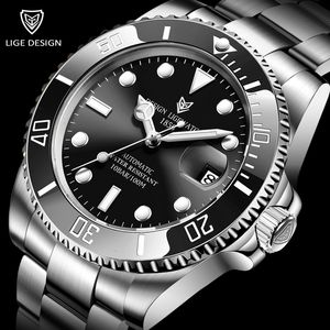 Watch Bands 2023 LIGE Men Automatic Mechanical Clock Fashion Military Watches Stainless Steel 100ATM Waterproof 230824