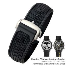 Bracelets de montre 20mm 21mm 22mm 18mm 19mm bracelet de montre en caoutchouc de Silicone de haute qualité adapté pour Omega Speedmaster bracelet de montre en acier déploiement 187H