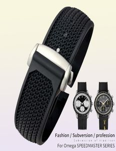Bekijkbanden 20 mm 21 mm 22 mm 18 mm 19 mm hoogwaardige rubberen siliconen horlogeband fit voor Omega Speedmaster Watch -riem stalen implementatie1273247