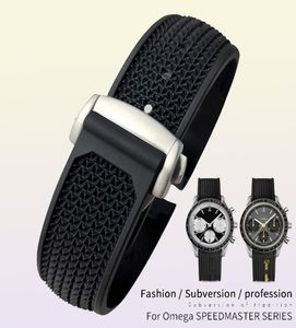 Bands de montre 20 mm 21 mm 22 mm 18 mm 19 mm de haute qualité en caoutchouc Silicone Watchband Ajustement pour Omega Speedmaster Watch Strap Steel Deployment7177787