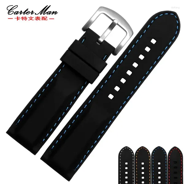 Bracelets de montre 20mm 22mm 24mm noir haute qualité en caoutchouc Silicone Bracelet de montre étanche Sport Bracelet hommes Bracelet