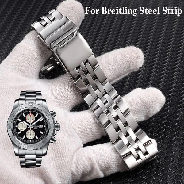 Bracelets de montre 20mm 22mm 24mm Bracelet de montre en acier inoxydable massif pour bracelet Breitling Bracelet de luxe pour hommes Bouton-poussoir Fermoir caché Logo sur
