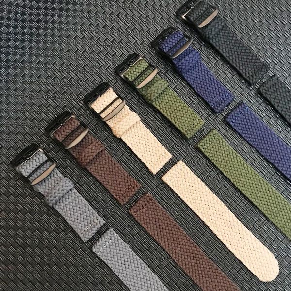 Correas de reloj de 20mm y 22mm, color negro y azul marino, Color sólido para Perlon, correas de reloj de nailon tejidas, pulsera, correa de tela, cinturón con hebilla