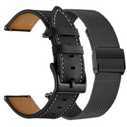 Watch Bands 20mm 22mm Lederen Mesh Band Sets voor Sansung Galaxy 46mm Strap Active2 40mm 44mm Gear S3 Armband Huawei GT2