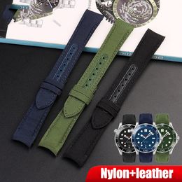 Cinturini per orologi 20mm 22mm Cinturino in vera pelle di nylon per Seamaster 300 Diver Curved End Uomo Tela di qualità Sostituisci il cinturino dell'orologio 230619