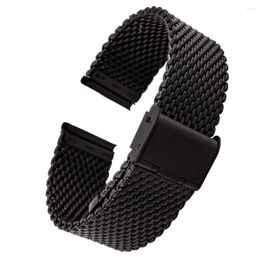 Bracelets de montre 20mm 22mm bracelet en acier inoxydable maille milanaise solide avec boucle à crochet classique noir unisexe sangles de bande 2.0cm 2.2cm