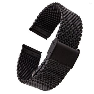 Bekijkbanden 20 mm 22 mm Solid Milanese gaas roestvrijstalen riem met haak buckle Classic Black unisex Band -riemen 2,0 cm 2,2 cm