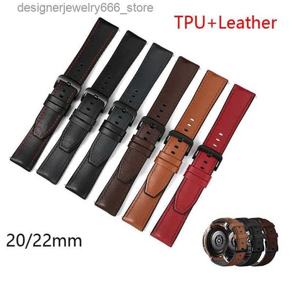 Bandas de reloj 20 mm 22 mm TPU Pulsera de correa de cuero de vaca para Samsung Galaxy 3 Banda 41 mm / 45 mm / 46 mm / 42 mm / Active 2 1 / S3 Bandas de cuero Q231212