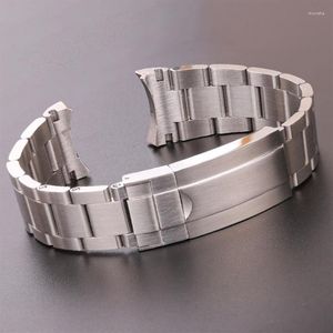 Horlogebanden 20 mm 316L roestvrij stalen horlogebanden Armband Zilver Geborsteld metaal Gebogen uiteinde Vervangende link Deployment Sluiting Strap314p