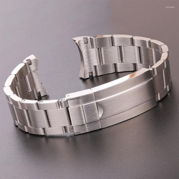 Bracelets de montre 20mm 316L bracelets de montre en acier inoxydable Bracelet argent métal brossé extrémité incurvée remplacement lien déploiement fermoir Strap314b