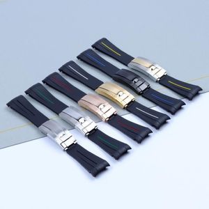 Horlogebanden 20 mm zwart gebogen uiteinde siliconenrubber horlogeband voor rolband Submarine GMT-armband Glidelock-sluiting korte versie2707
