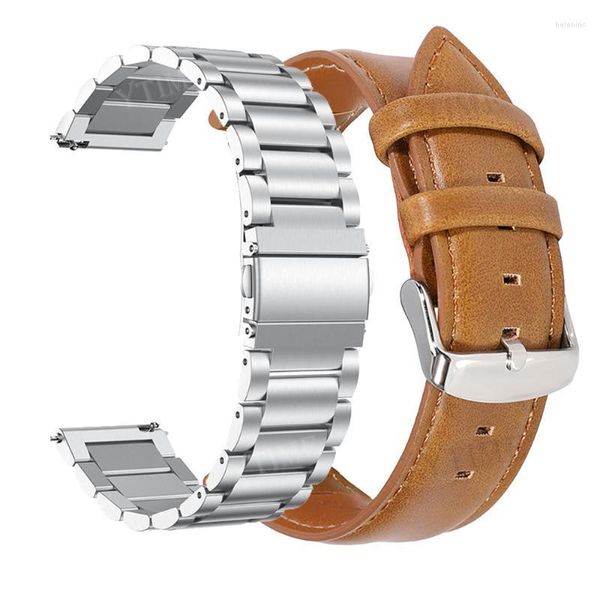 Bracelets de montre 20mm bracelet en cuir et métal pour 42mm/galet temps rond/LG Sporicwatch 2/Ticwatch E accessoires bande Hele22