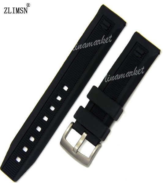 Bands de montre 20 mm Men Band Band Band Watch Band Soft Silicone Rubber Watch Band Silver Black Black Boucle Bandoues Relojes Hombr2024651