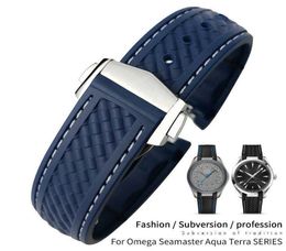 Bands de montre 20 mm Slicon en caoutchouc Watch STRAP ASSION POUR OMEGA SEAMASTER 300 AT150 Aqua Terra Ultra Light 8900 Steel Budle Watchband 1464142