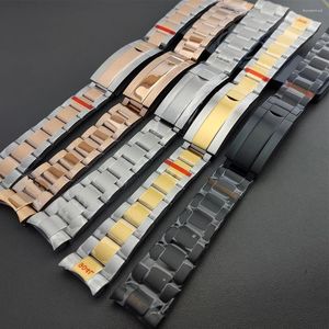 Bracelets de montre 20mm Bracelet argenté/noir Bracelet en acier inoxydable pour hommes pièces de boucle papillon de remplacement de plongée