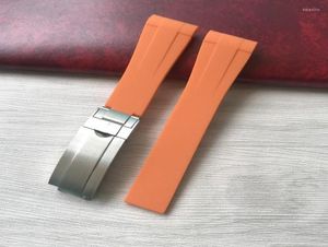 Bandes de montée 21 mm Orange End Curbe Soft RB Silicone Rubber Watch Band pour Explorer 2 42mm Calal