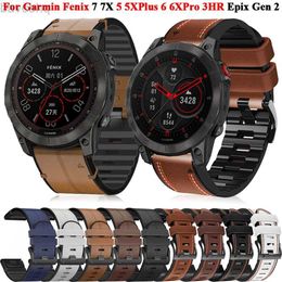 Horlogebanden 22 26MM leer + siliconen band geschikt voor Garmin Fenix 7X 7 6X 6 Pro 5X 5 Epix Gen 2 smartwatch Easyfit polsband armband 24323