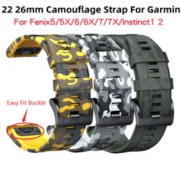 Horloge Bands 22 26mm Silicone Easy Fit Camouflage Polsband Band Voor Garmin Fenix5 5X 5XPlus 6 6X 6XPro 7 7X Band Instinct Armband 230727