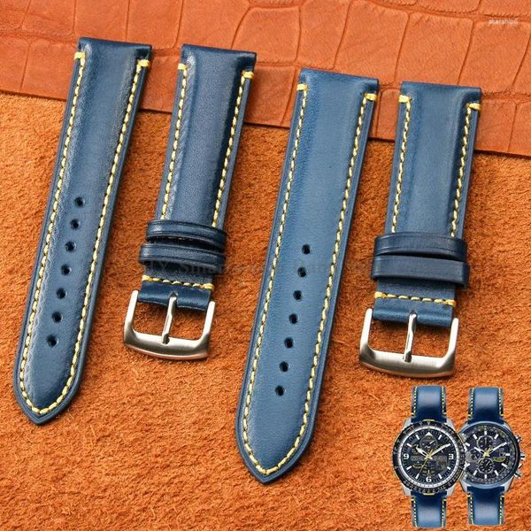 Bandas de reloj 22 mm 23 mm Correa de cuero genuino para ángulo azul JY8037 JY8031 CB5848 8040 Reemplazo de banda de cuero de vaca