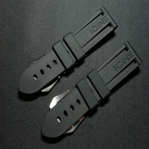 Bracelets de montre 22mm 24mm 26mm noir bracelet de montre en caoutchouc de Silicone étanche bracelet Panerai pour PAM111 boucle Logo outils 317p
