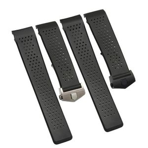 Bandes de montre 22mm 24mm bande de ventilation noire pour étiquette CARRERA bracelet étanche en caoutchouc de silicone bracelet ceinture 293a