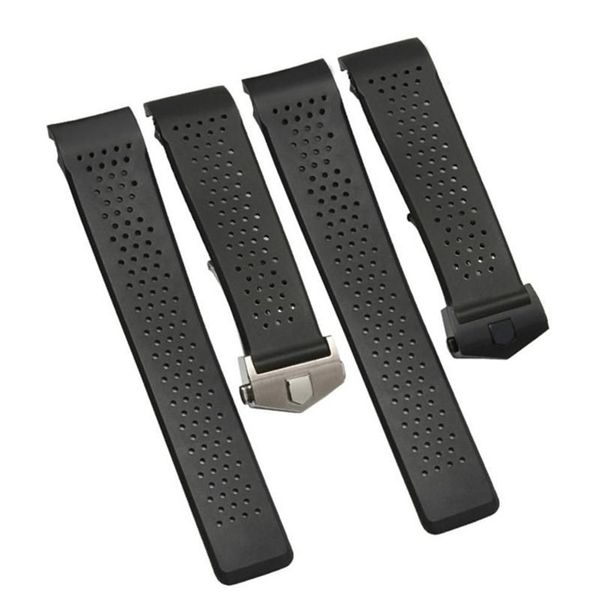 Bandas de reloj 22 mm 24 mm Banda de ventilación negra para TAG CARRERA Caucho de silicona Correa impermeable Pulsera Belt2669