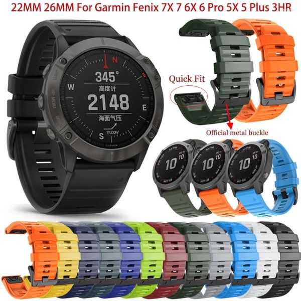 Bracelets de montre 22mm 26mm Bracelet officiel pour Garmin Fenix 7X 7 6X 6 Pro 5X 5 Plus Sapphire 3HR Band Quickfit Silicone Smartwatch Bracelet