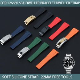 Bekijk banden 22 mm kleurrijk gebogen uiteinde siliconen rubberen horlogeband voor rolband d-blauw 126660 armbandband gereedschap