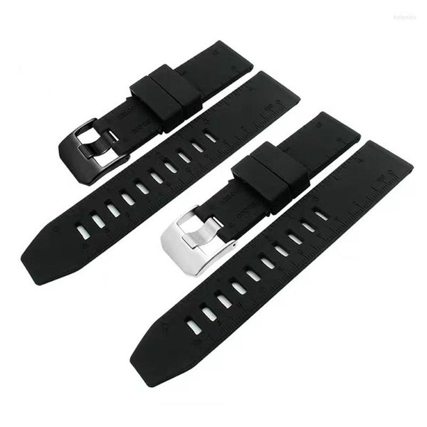 Bracelets de montre Remplacement du bracelet en silicone en caoutchouc de 23 mm avec boucle noire / argentée pour bracelet pour homme à l'échelle de la boussole