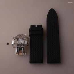 Bandes de montre 23mm Bracelet de montre en caoutchouc noir Bracelet souple en silicone avec boucle en acier inoxydable argenté Fit Chopar-d Mens Sports
