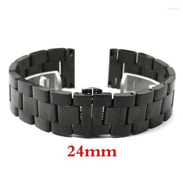 Bracelets de montre 24mm noir lien solide en acier inoxydable bracelet boucle déployante avec bouton poussoir Bracelet Bracelet hommes femmes GD013924