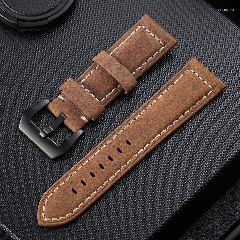 Watch Bands 26mm Black Genuine Leather Crazy Horse Band Strap Compatible For Velatura 7T84-0AD0 - SPC049P1 SPC049P9