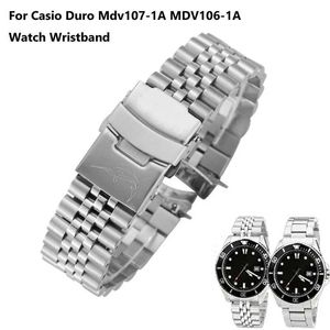 Regarder des bandes 3 styles 22 mm Sangle en métal en acier de plongée pour Casio Duro MDV107-1A MDV106-1A Pièces de bande de bracelet Q240510