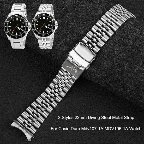 Bracelets de montre 3 styles 22mm Bracelet en métal en acier de plongée pour Casio Duro Mdv107-1A MDV106-1A Montre Bracelet Bracelet Bracelet de montre Pièces de rechange 230718