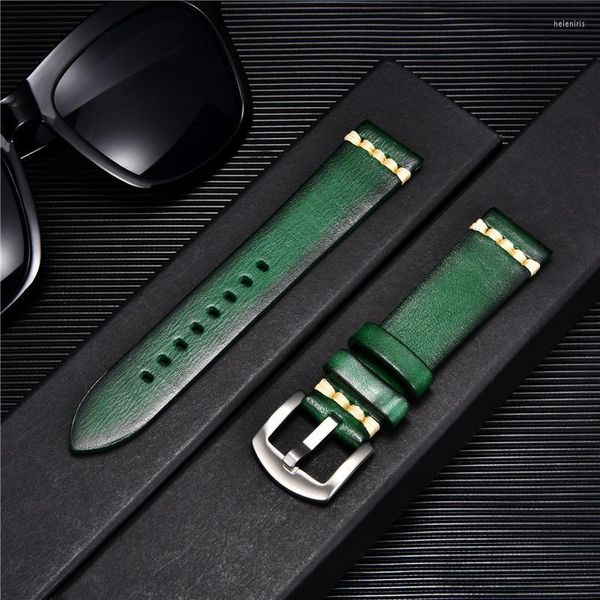 Bracelets de montre 7 couleurs bracelets de montre en cuir tanné végétal hommes femmes montres Bracelet 18mm 20mm 22mm 24mm rétro sangle accessoires Hele22