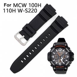 Los accesorios de correas de reloj son aplicables para la correa de silicona Casio MCW 100H 110H WS220 caucho resina negra 16 mm 230803