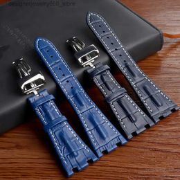 Bracelets de montre accessoires bracelet en cuir de grain d'os boucle pliante pour AP 15703 26470SO Royal Oak offshore 28mm bracelet de sport pour hommes Q231212