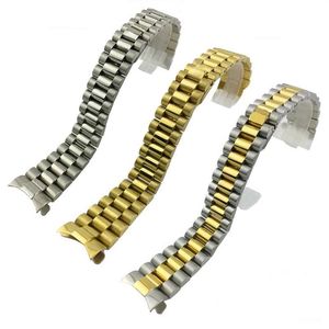 Bracelets de montre accessoires pour hommes de type journal à trois perles, bracelet en acier inoxydable de plongée solide, boucle présidentielle 20mm Gold276m