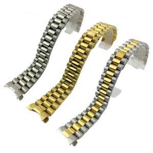 Bracelets de montre accessoires pour hommes de type journal à trois perles, bracelet en acier inoxydable de plongée solide, boucle présidentielle 20mm Gold2739