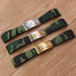 Bekijk bands accessoires groen camo siliconen rubberen riem 20 mm mannen dames bandwatch hele22