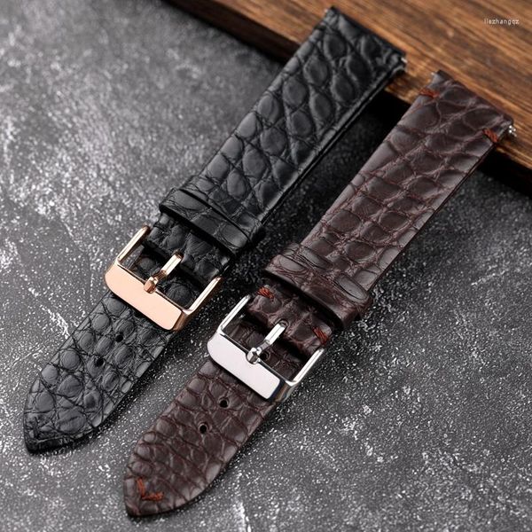 Correas de reloj Alligator Slim Style Watchband Vintage 18 19 20 21 22MM Correa genuina de cuero negro para hombres