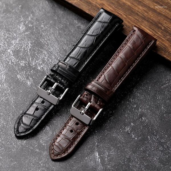 Bracelets de montres Bracelet de montre en cuir d'alligator américain marron noir 18 19 20 21 22MM Bracelet souple fait main pour hommes