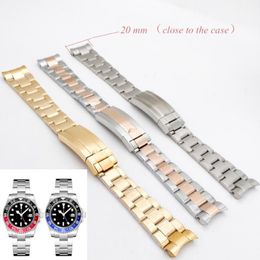 Bracelets de montre Bande passante applicable 20 mm Accessoires de boîtier Bracelet GMT Boucle de verrouillage coulissante Bande en acier inoxydable solide 2896