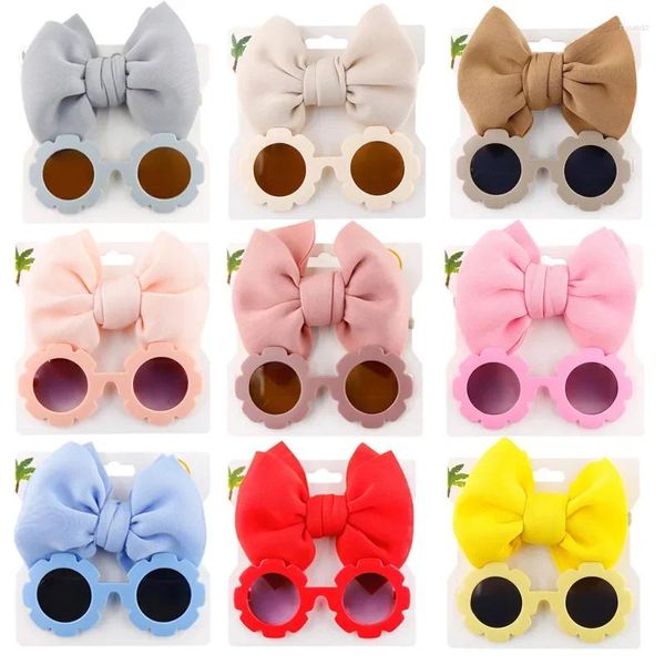 Bandes de montre Lunettes de soleil pour bébé avec bande de cheveux Ensemble Filles Enfants Enfants Mignon Cool Toy Shade Lunettes Bows Bandeau pour 0-3 ans Accessoires