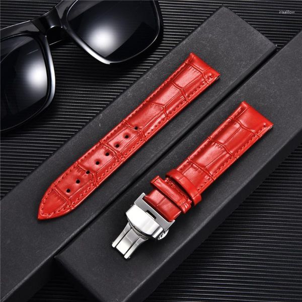 Bandas de reloj Patrón de bambú Piel de becerro Correa de reloj de cuero 18 mm 20 mm 22 mm 24 mm Correas con hebilla de mariposa automática Hombres Mujeres Banda Deli22