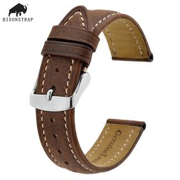 Bracelets de montres BISONSTRAP Bracelet en cuir véritable 14 mm 17 mm 18 mm 19 mm 20 mm 21 mm 22 mm 23 mm 24 mm Bracelet de remplacement pour homme femme bande 221024