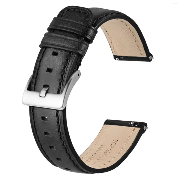 Bands de montre Bisonstrap Huile Wax en cuir 18 mm 20 mm 22 mm Boucle de Black Silver Back de Black Silver Back de 22 mm 22 mm